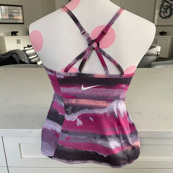 Nike Athletic Landscape Print Poly Blend Racer Back Tank Top Shelf Bra Purple S - Picture 5 of 13
